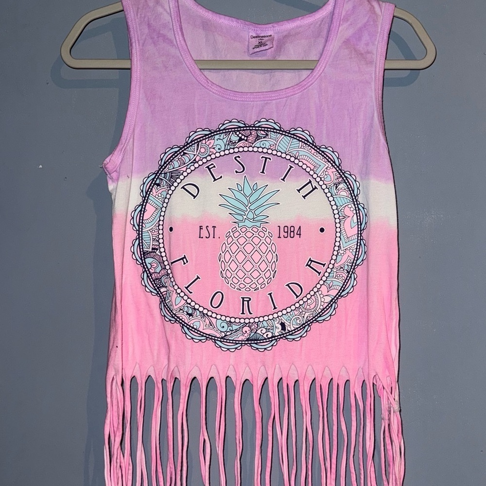 Pink Ombre Fringe Muscle Tee